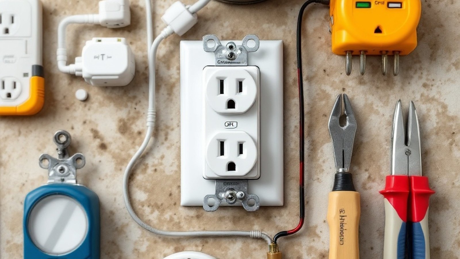 Close-up of a three-slot outlet with hot/neutral/ground slots labeled