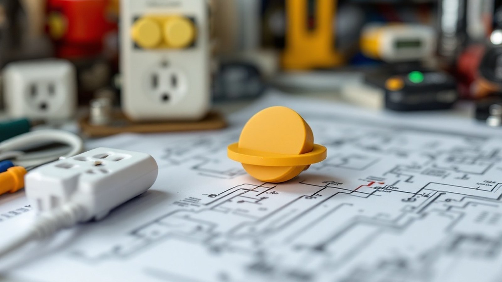 Close-up of an MOV component (small blue or yellow disc)