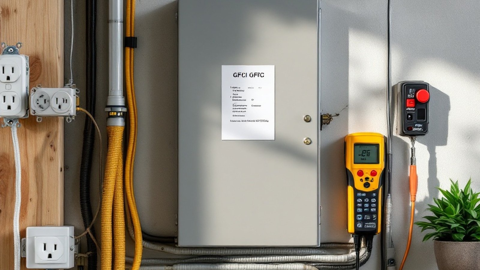 Exterior of a closed breaker panel door, label card visible